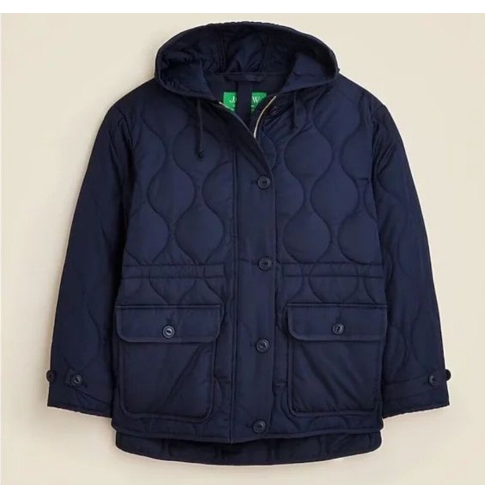 Jcrew Navy Quilted Hooded Jacket